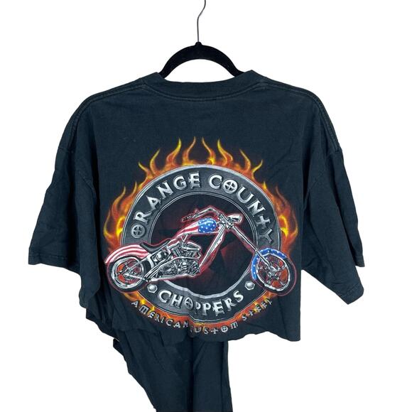 Vintage Orange County Choppers Flame Graphic Black Cropped Biker Tee Shirt XL - Picture 6 of 7